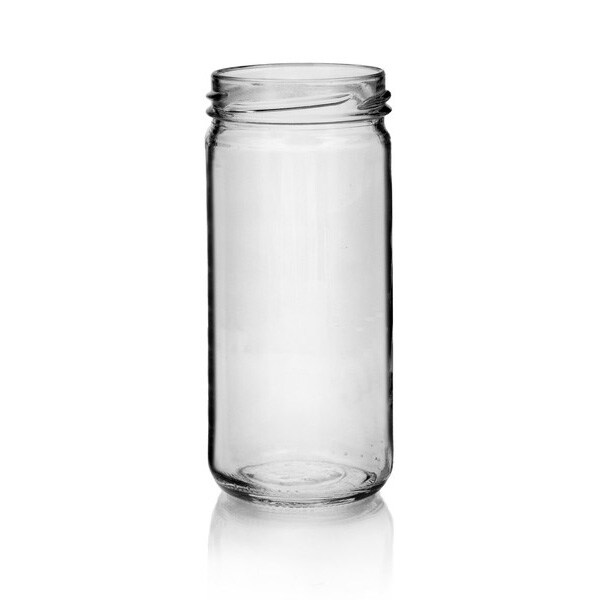 Clear, 8 ounce, Round Glass Jars, with Black Lids - 8 pack